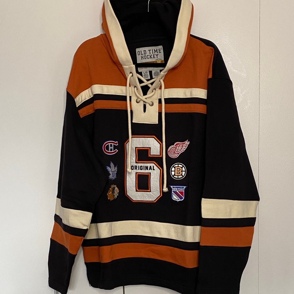 Old Time Hockey NHL Rafters Original Collection Black Orange Hoodie Mens Large